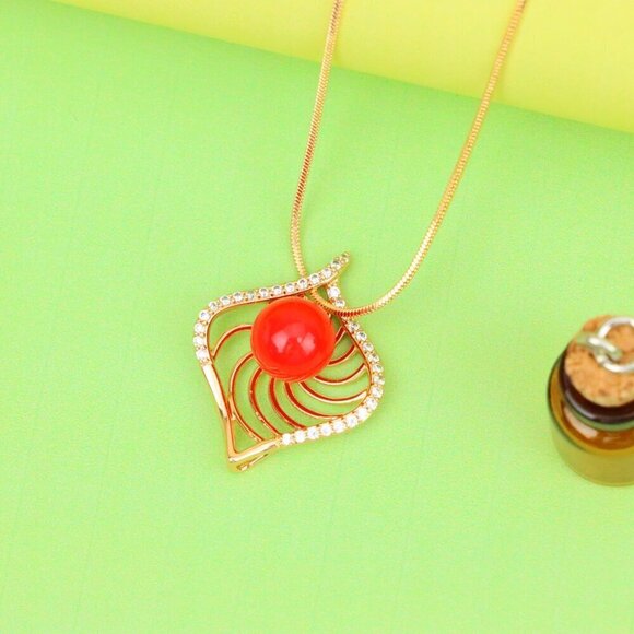 "Elegant Rose Gold Pendant with Red Accent, XPPT1306 - Picture 11 of 13